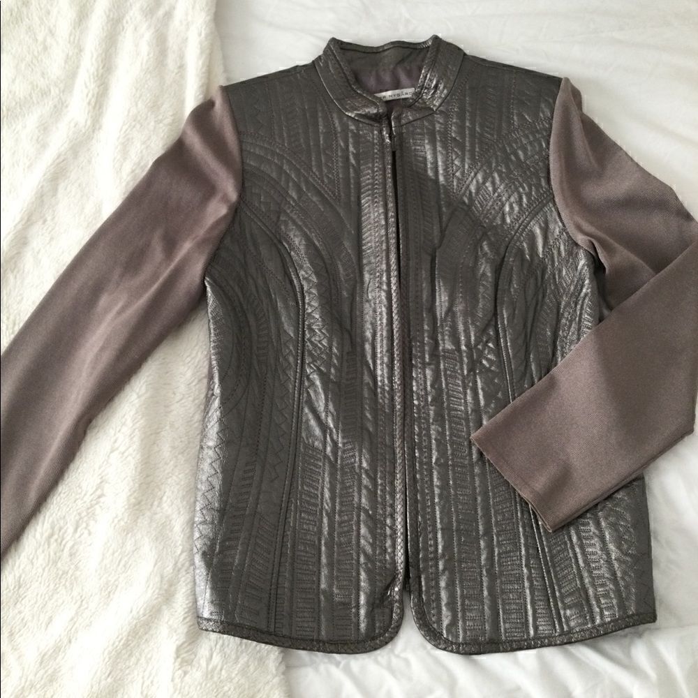Peter Nygard M metallic leather jacket w knit